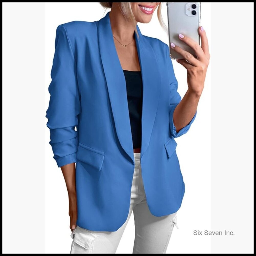 Shawl Collar Blazer with Pockets for Business Casual Wear
